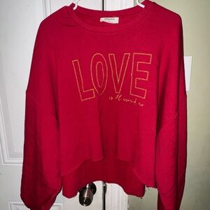 Zenana Cropped Sweatshirt Ebrodiered LOVE Sz L SOFT